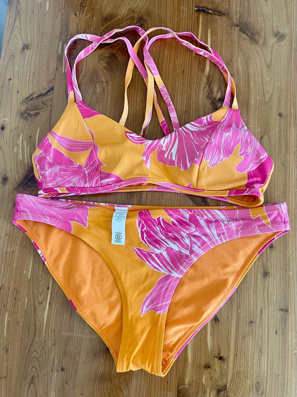 Athleta Women's Two-Piece Floral Bikini Swim Set - Pink & Orange
